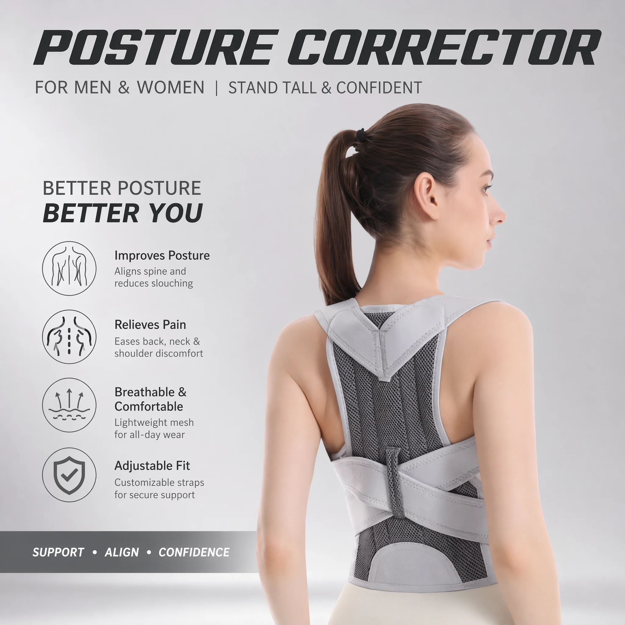 Posture Corrector Back Brace - Novo Design Cinta Corretora de Postura