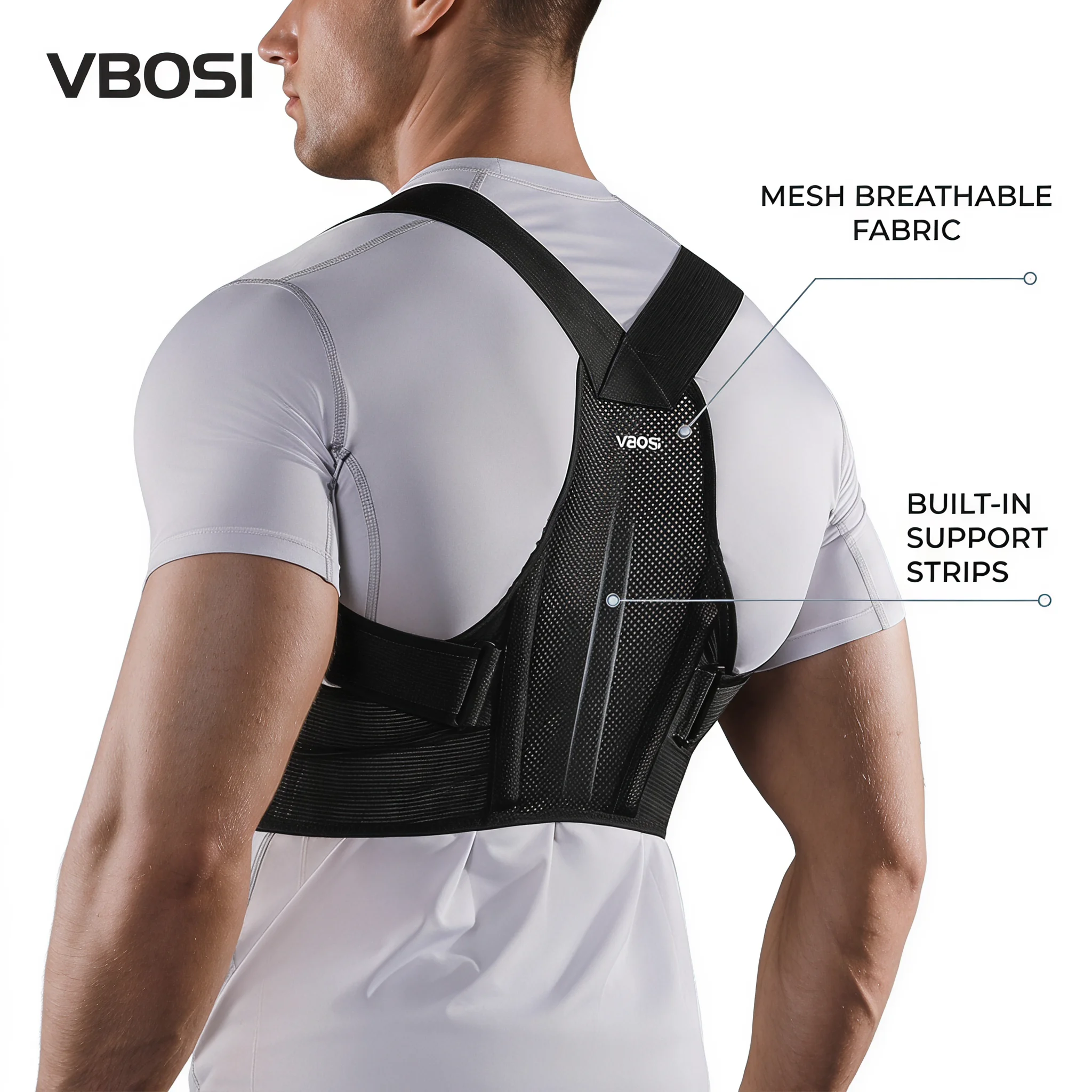 Posture Corrector Back Brace - Corretor de Postura Ajustável VBOSI, Cinto