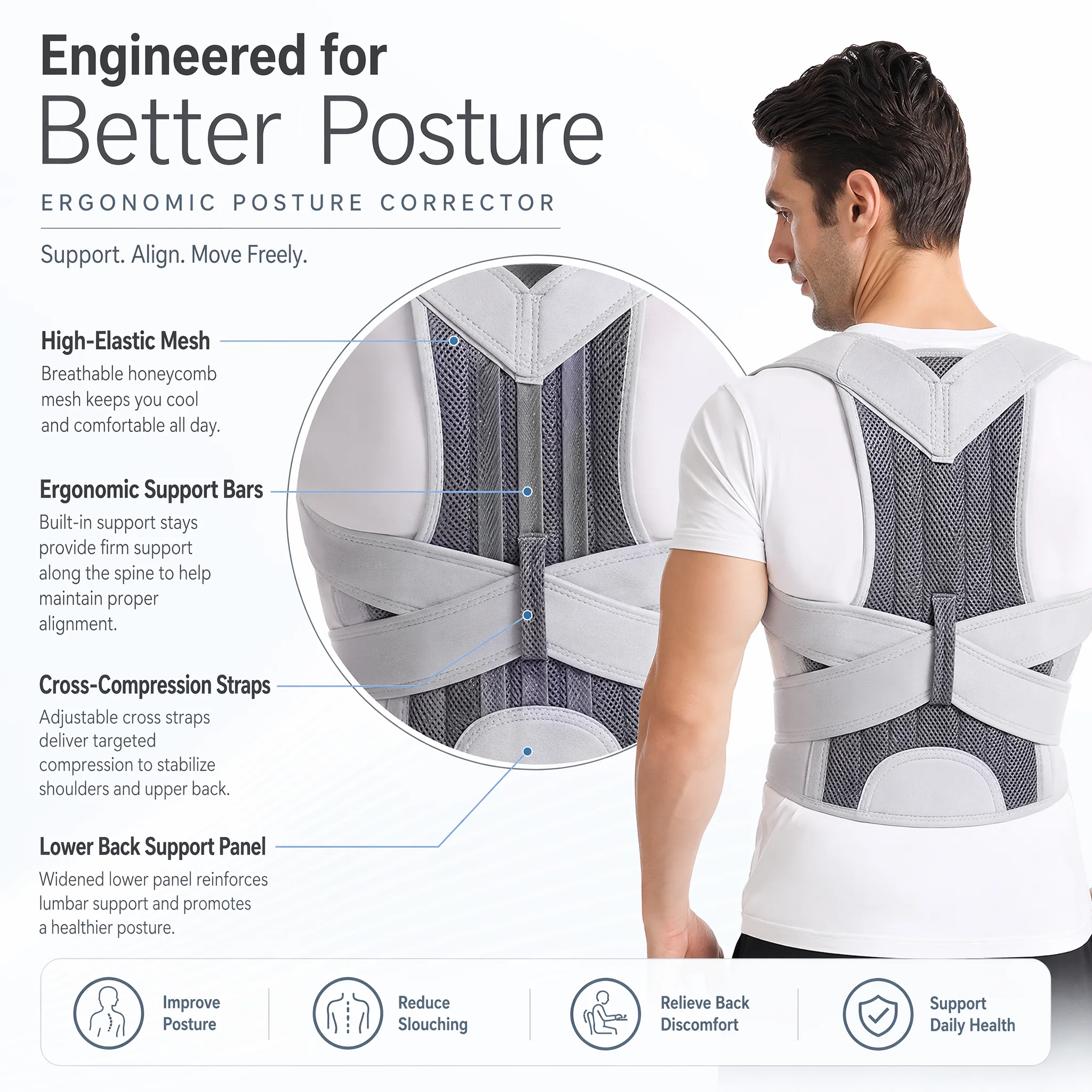 Novo Design Cinta Corretora de - Posture Corrector Back Brace avaliação e preço